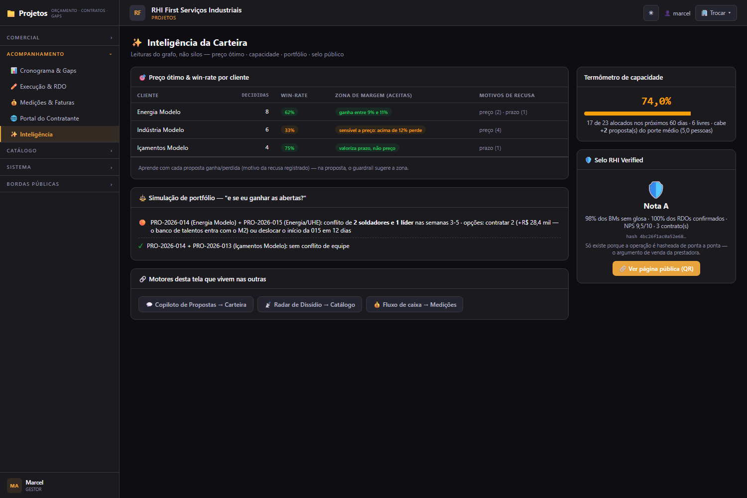 Tela 09 — Inteligência do portfólio: Projetos