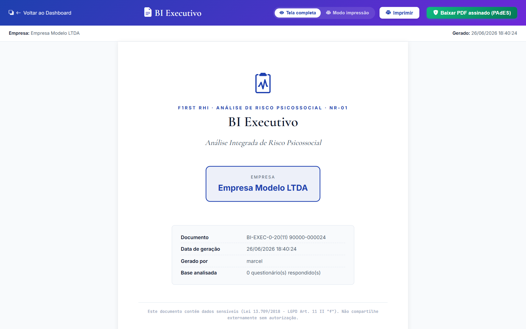 Tela 08 — BI Executivo: Psicossocial