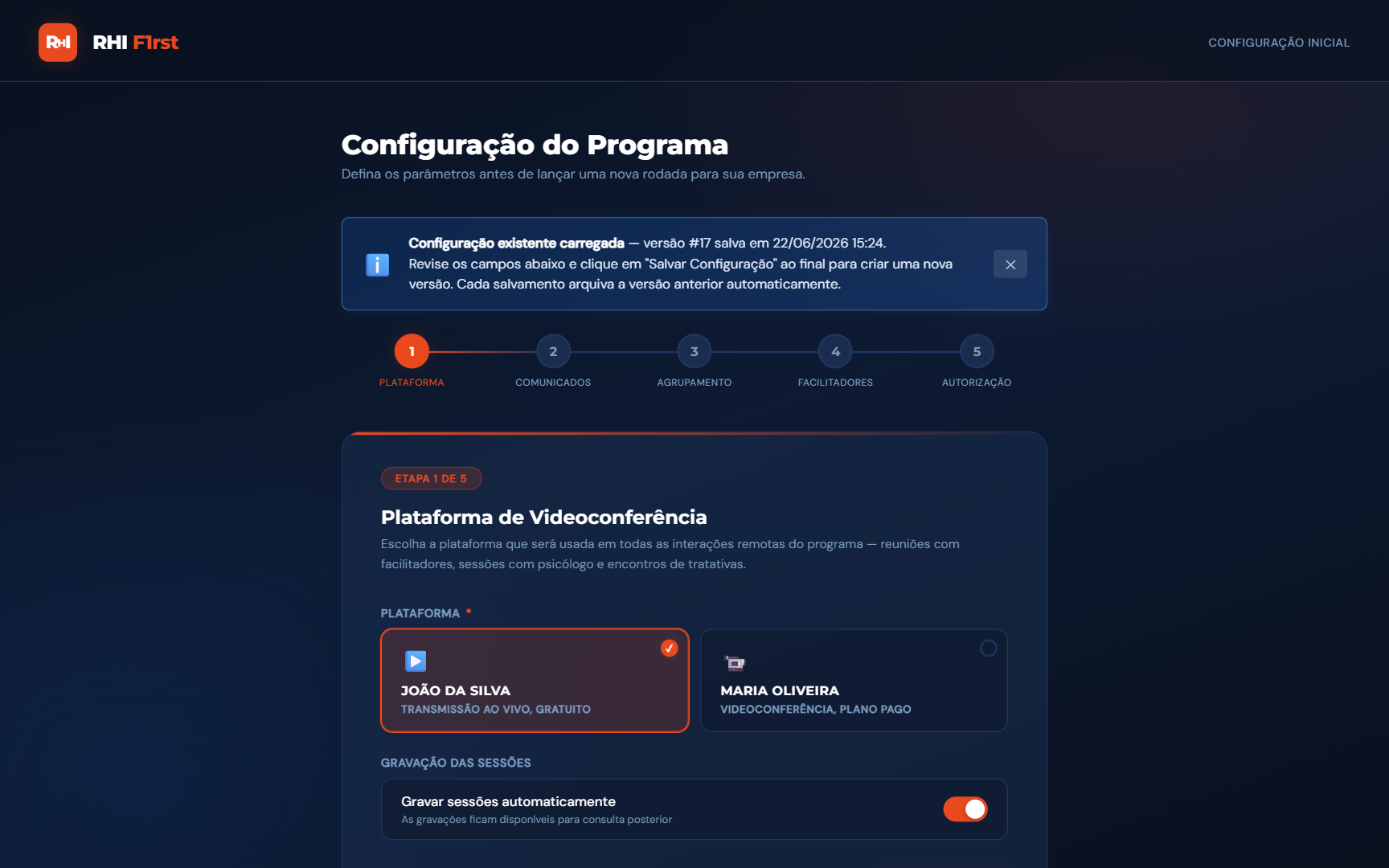 Tela 01 — Configurar o Programa: Psicossocial