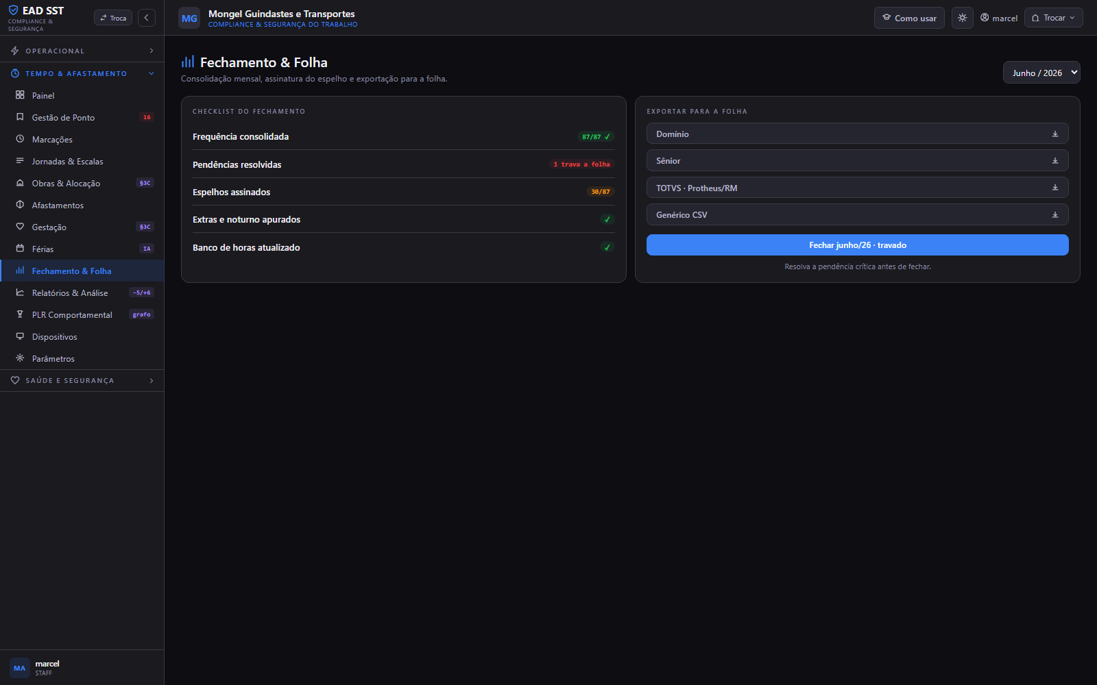 Tela 10 — Fechamento & Folha: Tempo & Afastamento